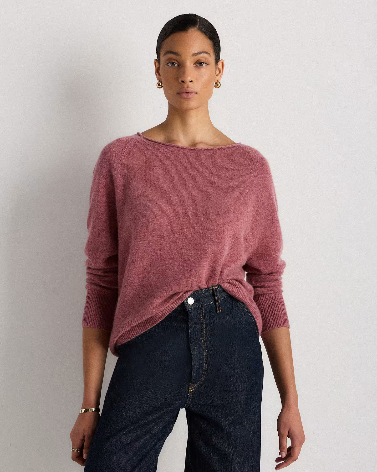 Mongolian Cashmere Boatneck Sweater in Heather Shaded Rose Pink | Quince
