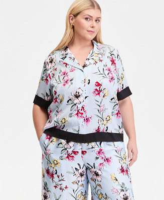 Plus Size Printed Short-Sleeve Button-Front Shirt, Macy's Exclusive | Macy's
