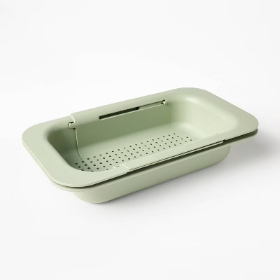 Plastic Narrow Over the Sink Expandable Colander with Soaking Tray Green - Figmint™: BPA-Free Strainer, Dishwasher-Safe | Target