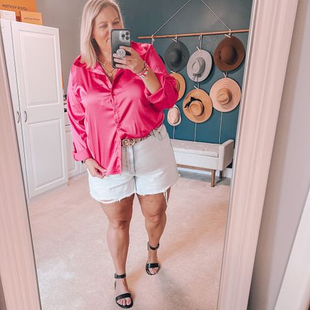 Hot pink is the perfect color for spring and summer. Styled this satin shirt with light wash denim and some sandals. Perfect for a date night! 

#LTKSeasonal #LTKstyletip #LTKcurves