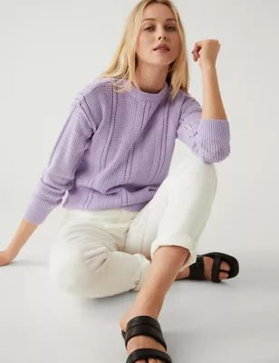 Cotton Rich Textured Crew Neck Jumper | Marks and Spencer AU/NZ