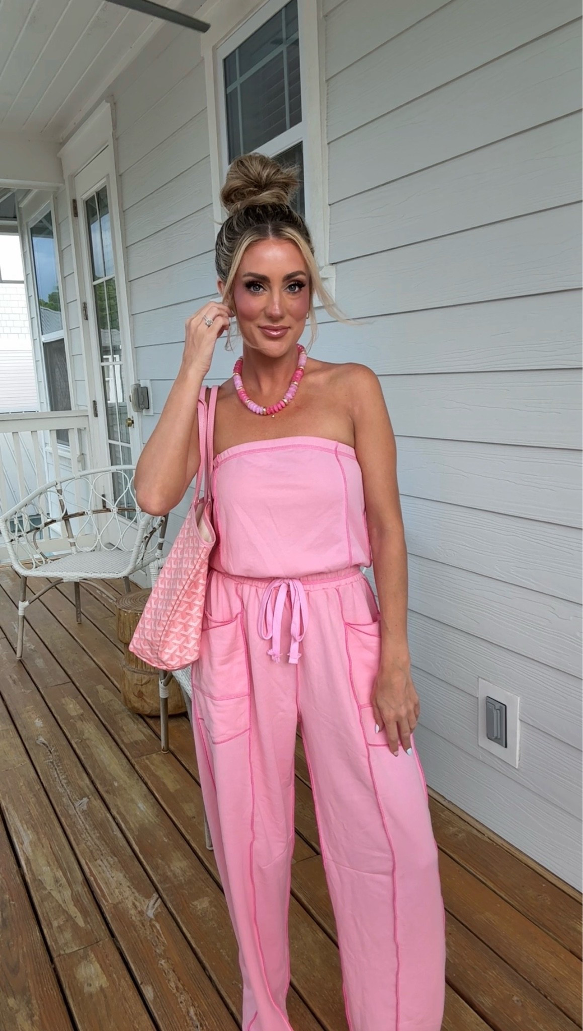 This Amazon free people look alike is SO GOOD! Great quality, works for petite, wearing an XS. Monochromatic look, pink outfit, beaded necklace

#LTKootd #LTKPetite #LTKmomlife
