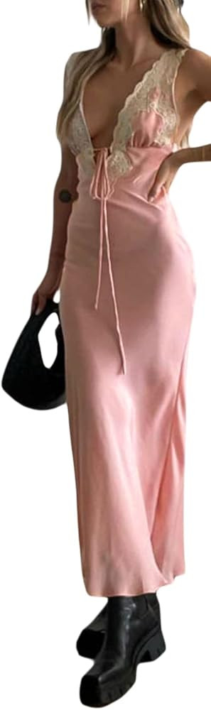 Women Y2k Floral Print Spaghetti Strap Backless Dress Long Bodycon Split Cami Dress Sleeveless Ho... | Amazon (US)