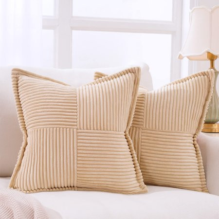 Tan Throw Pillows Covers 20 x 20（50 X 50 cm） Set of 2 Corduroy Decorative Pillow Covers Cushion Case | Walmart (US)