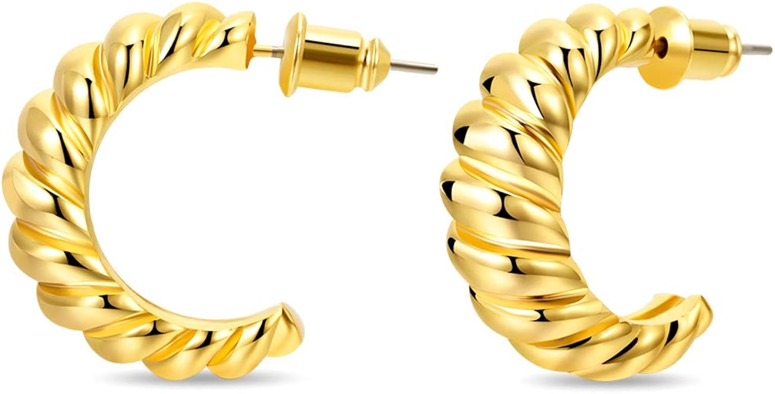 LILIE&WHITE Twisited Gold Chunky Hoop Earrings For Women 14K Gold Plated High Polished Lightweight H | Amazon (US)