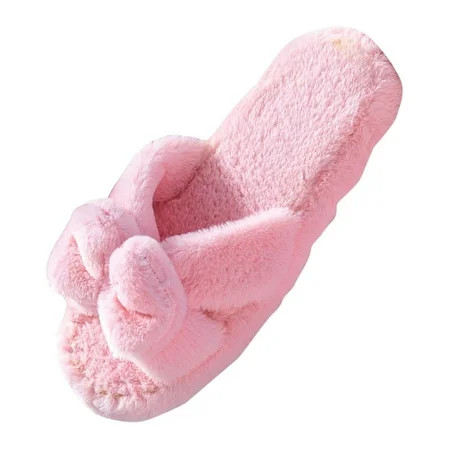 Cozy Fuzzy Furry Slippers for Women Open Toe Breathable Cross Band Memory Foam Fluffy Bedroom Spa Ho | Walmart (US)