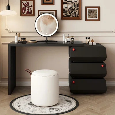 39.37"Black Extendable Vanity and Dresser Combination With a Mirrora and Makeup Stool | Wayfair North America