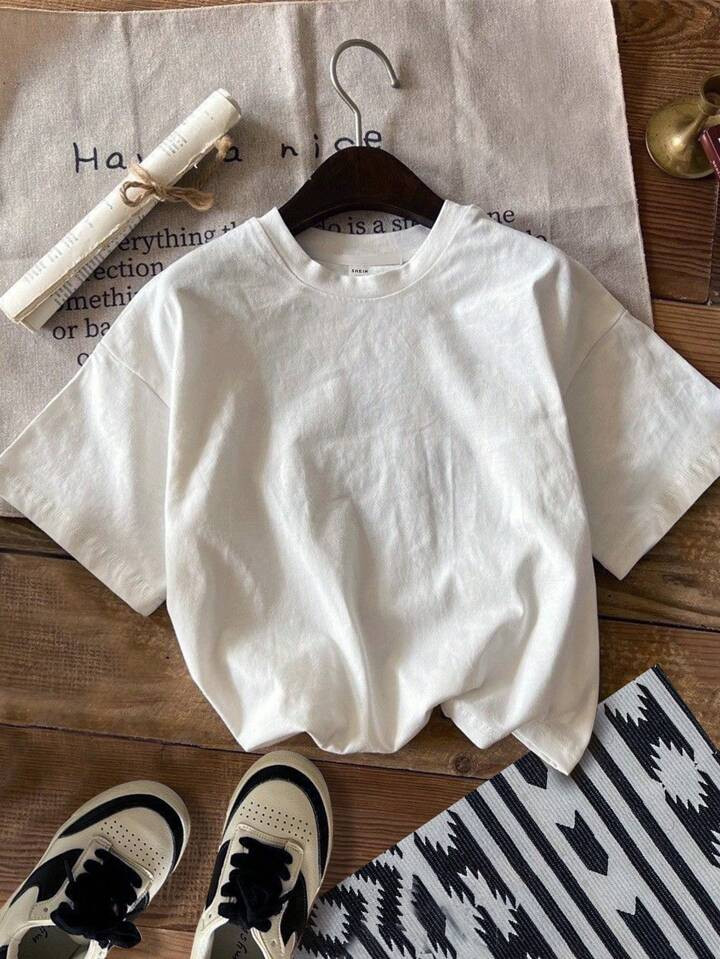Young Boy's Casual Simple Cartoon Letter Print Short Sleeve Round Neck T-Shirt, Suitable For Summ... | SHEIN