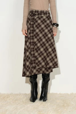Elle Bias Cut Plaid Wrap Skirt in Lightweight Flannel | Fabrique