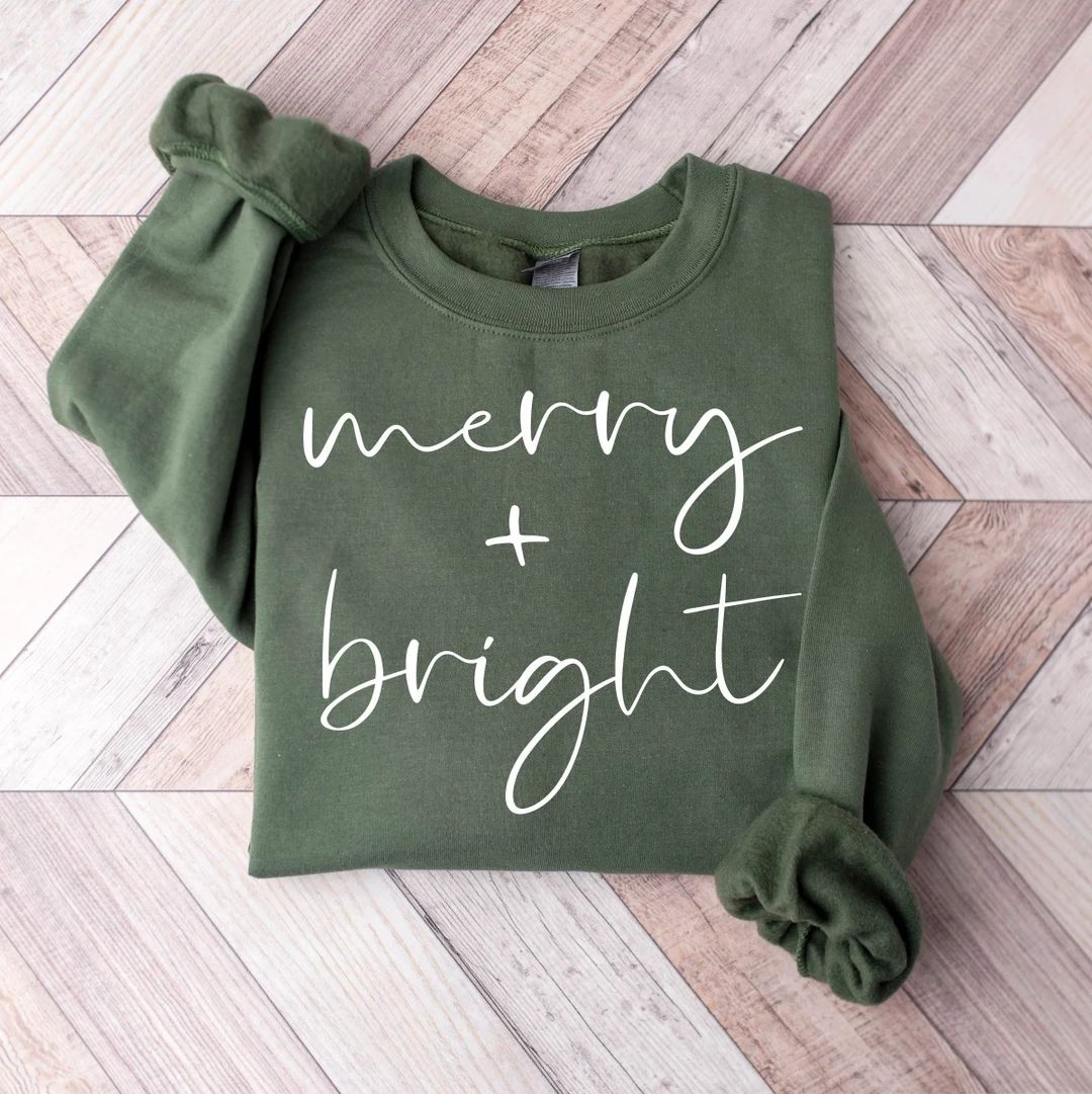 Merry And Bright Sweatshirt, Cute Merry Christmas Sweatshirt, Womens Christmas Sweatshirt, Holida... | Etsy (US)