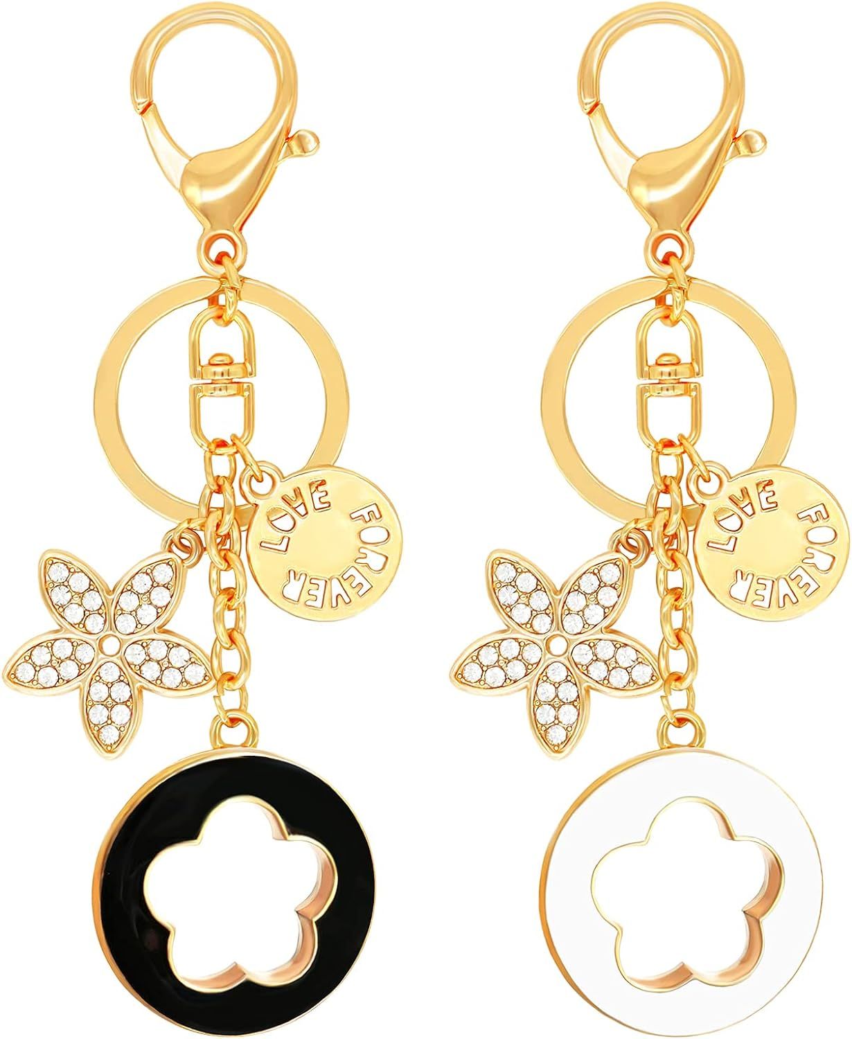 2 Pcs Keychains for Women, Charm Flower Crystal Rhinestone Car Key Chain Sparkling Key Ring Penda... | Amazon (US)