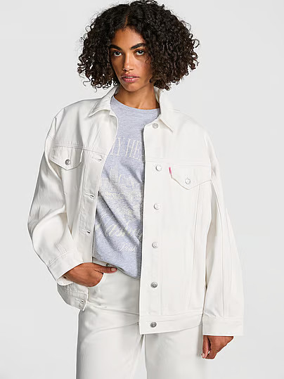Denim Oversized Trucker Jacket, White/ivory, S - Women's Jackets & Outerwear - PINK | Victoria's Secret (US / CA )