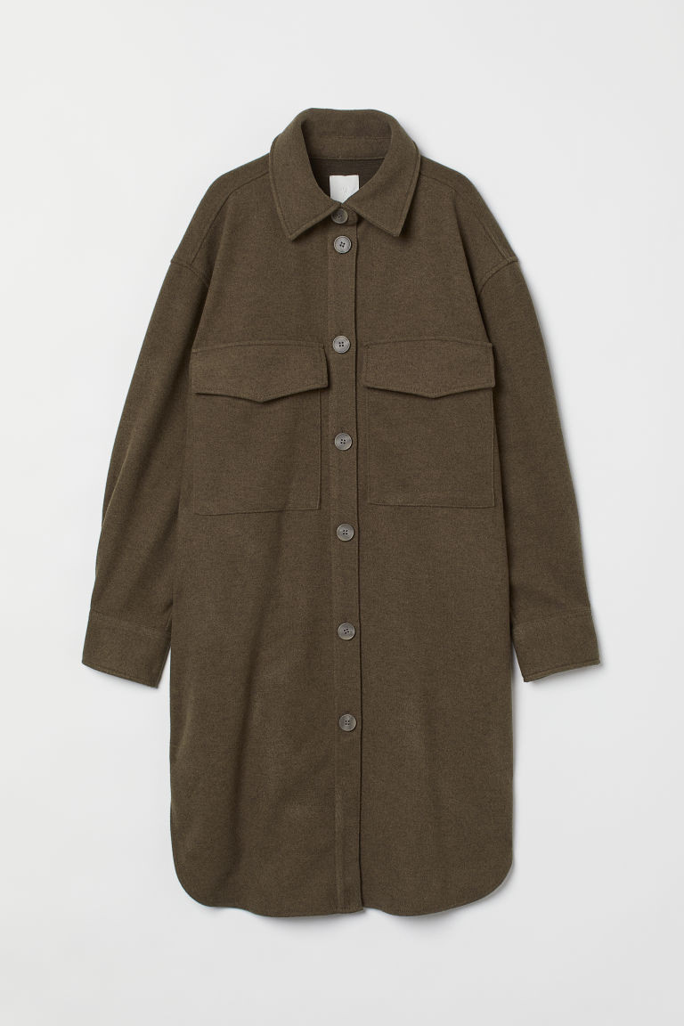 H & M - Long Shirt Jacket - Green | H&M (US + CA)