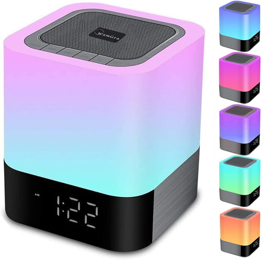 WamGra Night Light Bluetooth Speaker, Alarm Clock Bluetooth Speaker Touch Sensor Bedside Lamp MP3... | Amazon (US)