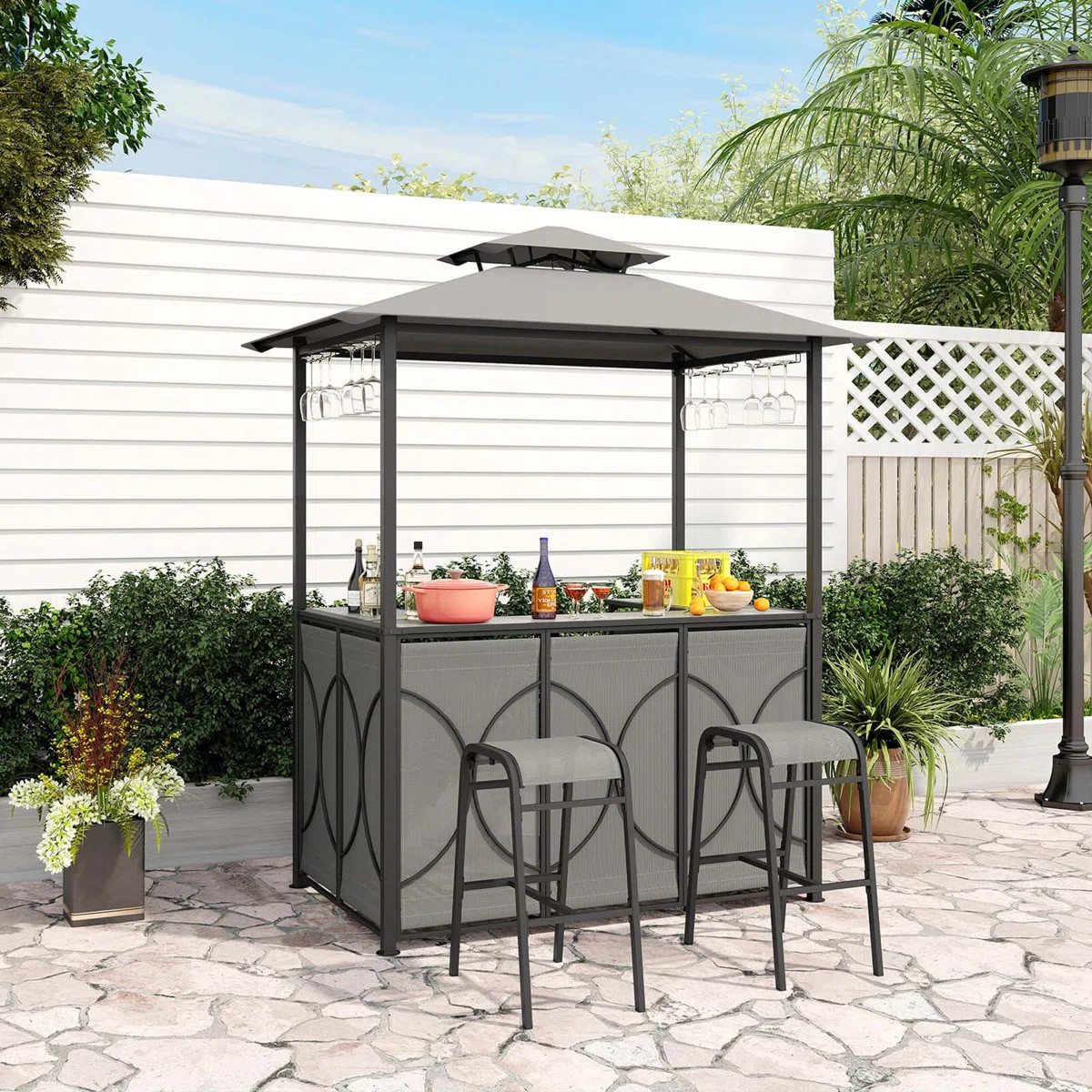 3-Piece Metal Patio Bar Set with Storage Shelves | Wayfair North America
