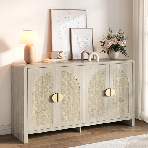 Rattan Sideboard Buffet Cabinet with Storage, 55" Accent Cabinet with Arch Doors & Adjustable She... | Amazon (US)