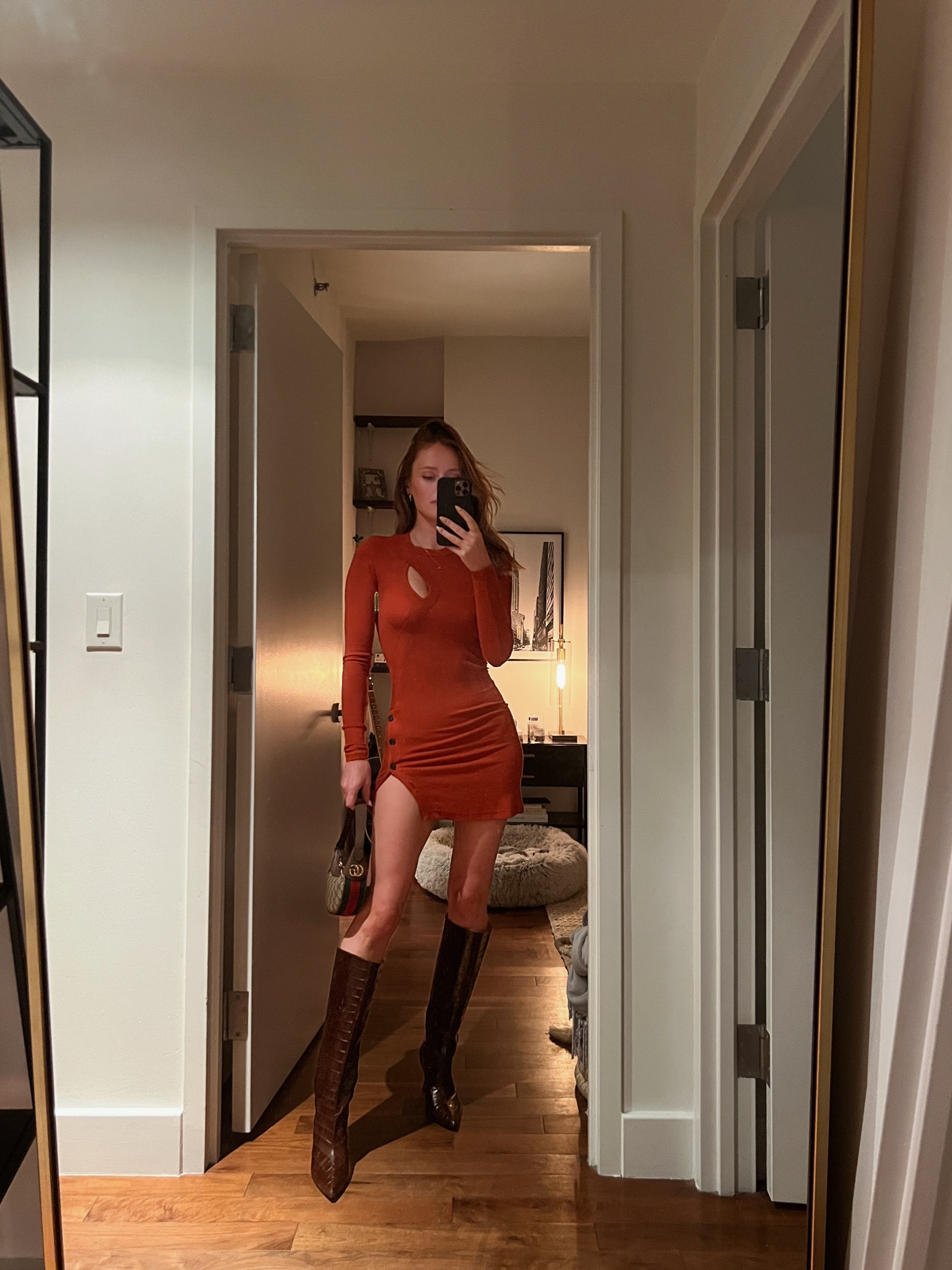 Mini sweater dress - I’m wearing a size small. Looks cute with tights too! 