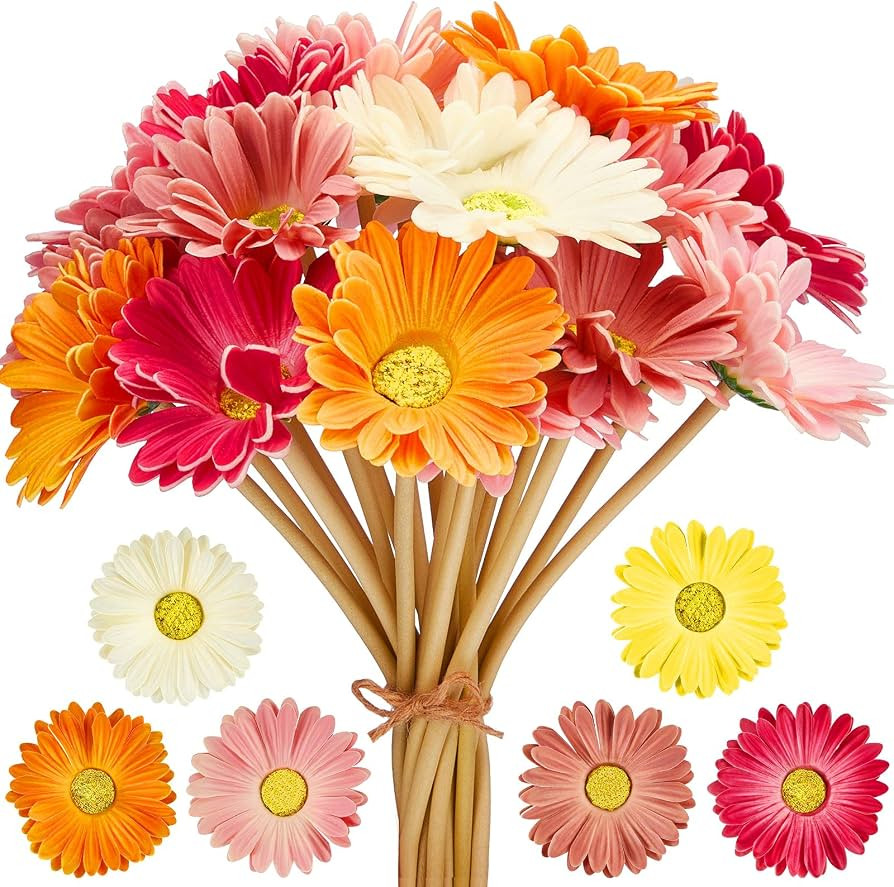 WILLBOND 12 Pcs Artificial Gerbera Daisies Flowers 15 in Pink and Orange Fake Daisy Bouquet with ... | Amazon (US)