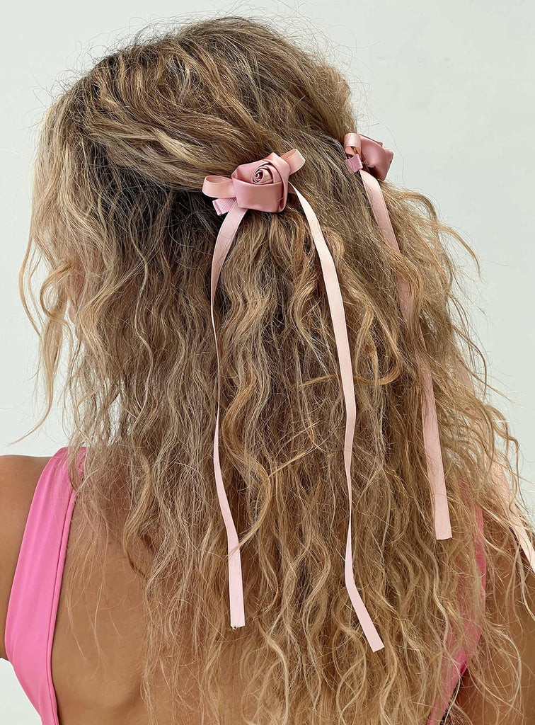Rosette Bow Hair Clips Pink | Princess Polly US