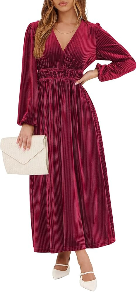 Sissyaki Women's Long Sleeve Velvet Dresses Fall Winter Long Dress Wedding Guest Party Maxi Dress | Amazon (US)