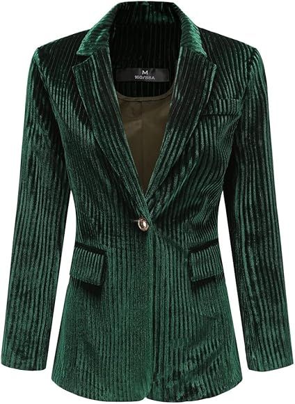 YUNCLOS Womens Velvet Blazer Jacket Slim Fit 1 Button Casual Lapel Office Dress Coat | Amazon (US)