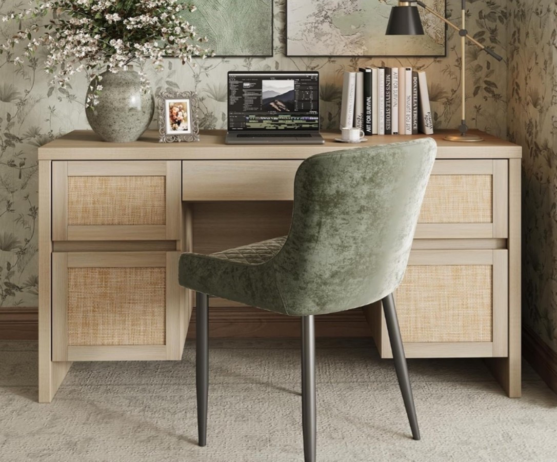 The workspace upgrade that makes work feel a little more elevated. ✨ This desk is perfect for home office decor, neutral office ideas, cozy office setup, work from home spaces, and clean organized living. The light beige finish and rattan detail bring a warm, calm, pulled-together feel while keeping your space functional and beautiful.

Grab yours now for the ultimate home office refresh. 🌿

#LTKOver40 #LTKHome #LTKU