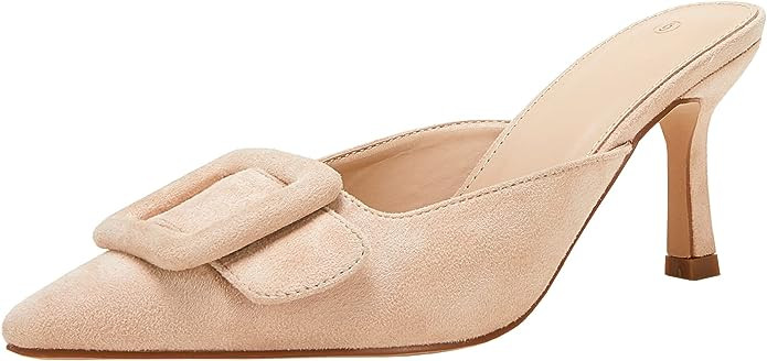VETASTE Women's Heeled Mules Pointed Toe Suede Buckle Slip On Sandals Kitten Heels Party Wedding ... | Amazon (CA)
