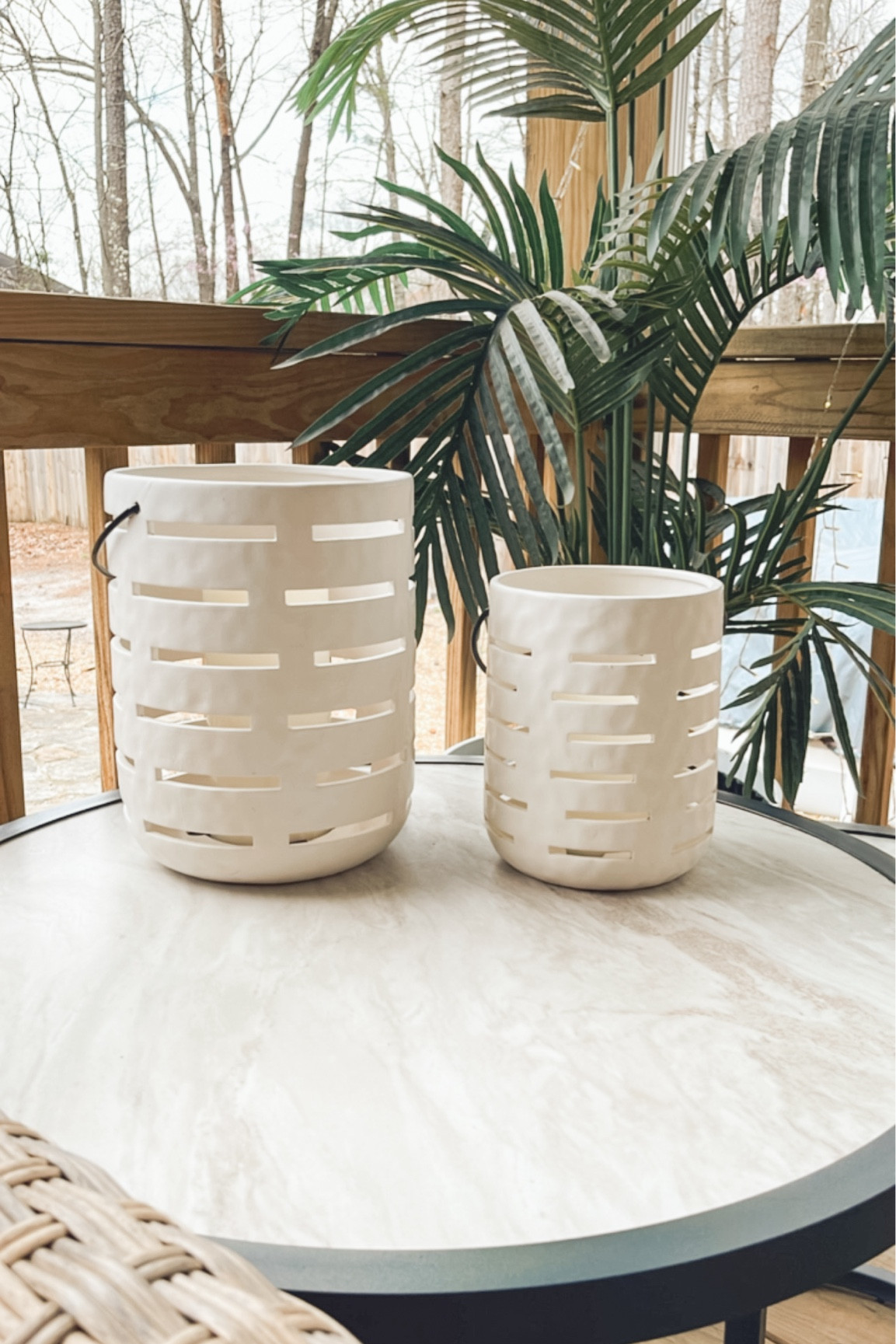 My outdoor lanterns, two size choices.
Come with the battery operated candles and have a remote.

Available in white or linen. 

#LTKhome #LTKSeasonal #LTKfindsunder50