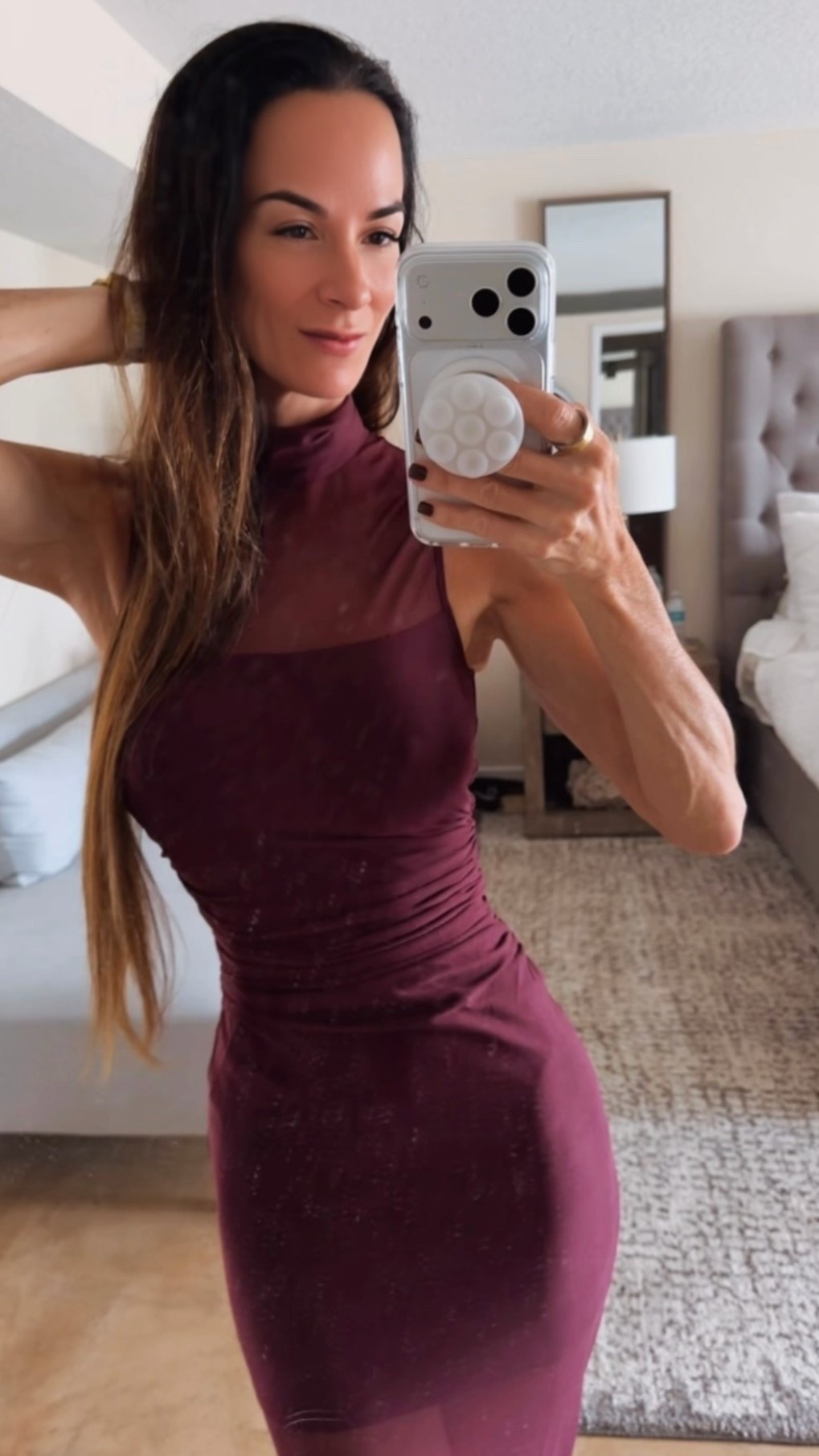 Denim is getting the night off. 😉 Wearing this Amanda Uprichard dress to dinner tonight and loving the rich plum color, sheer high neckline and ruched detailing. Such a beautiful option for a fall date night or dressed-up dinner. Shop the dress below!

Wearing XS 
@Revolve #revolveambassador

#LTKdayinmylife #LTKgrwm #LTKootd