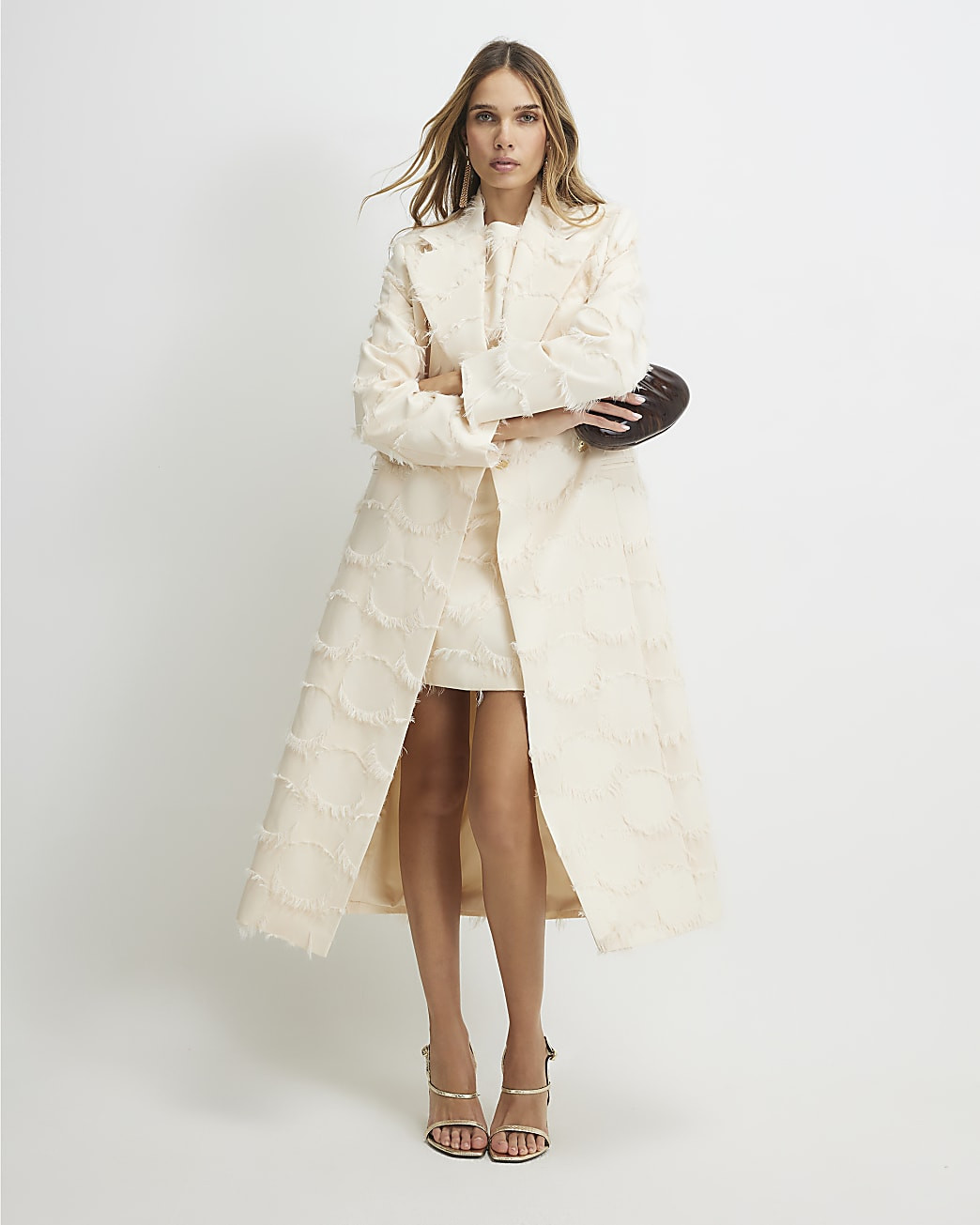Cream Spot Fringe Longline Duster Coat | River Island UK & IE