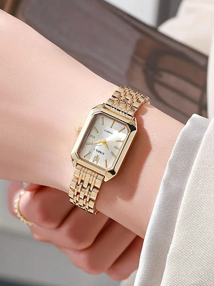 1pc Women's Fashion Quartz Watch, Simple Dial Square, High-Quality Gold Plated, Stainless Steel Strap, Suitable For Birthday, Anniversary, Halloween, Holiday Gifts | SHEIN