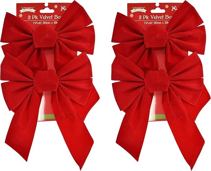 Set of 4 Red Velvet Festive Holiday Christmas Bows - Perfect as Tree Ornaments - Tree Filler - De... | Amazon (US)