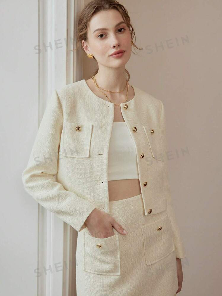 MOTF PREMIUM Solide Jacke mit Pattentasche, Knopfleiste mit Goldknöpfen | SHEIN Schweiz | SHEIN