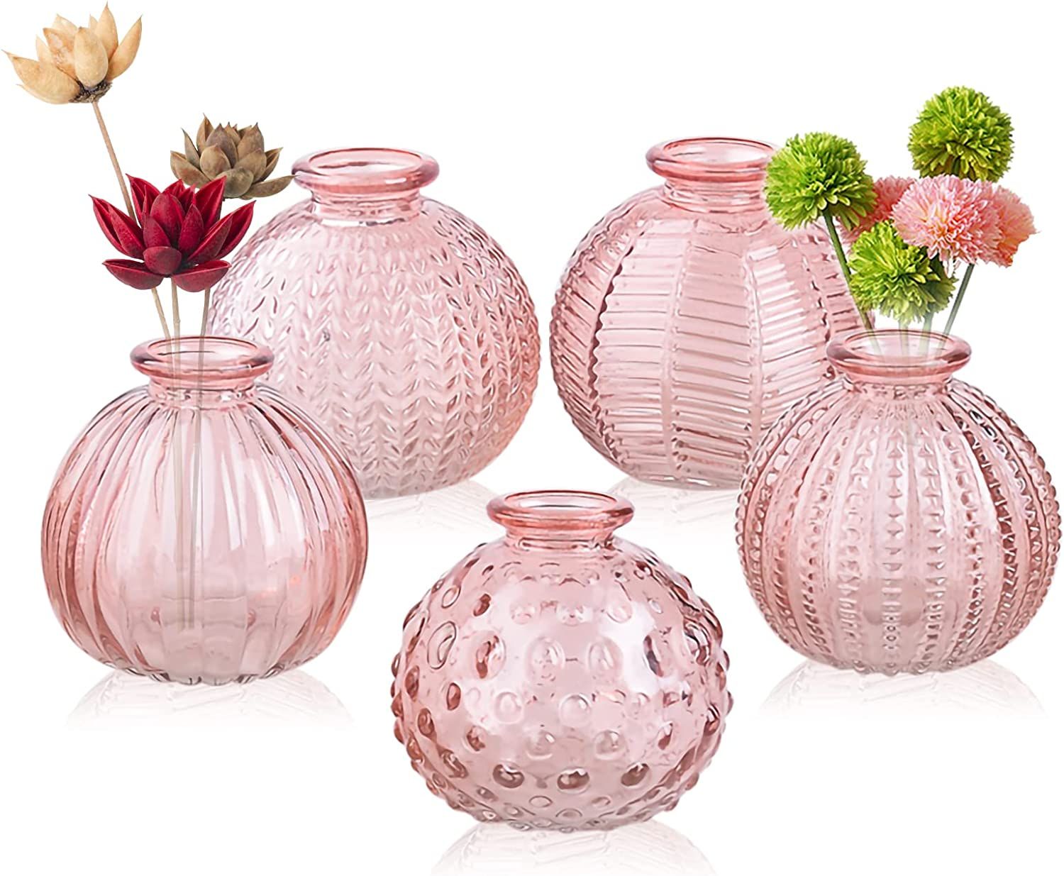 ELEGANTTIME Single Glass Bud Vase Pink Glass Vases for Centerpieces Decor Glass Flower Vase Bottl... | Amazon (US)