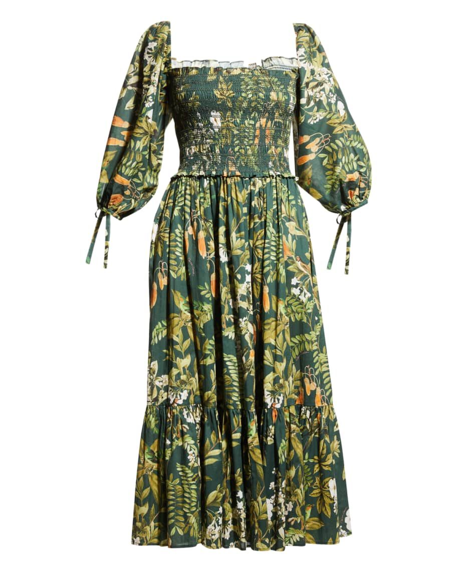Cara CaraJazzy Botanical-Print Voile Midi Dress | Neiman Marcus