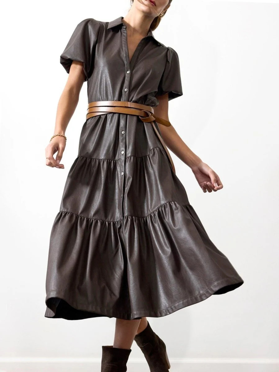 Havana Vegan Leather Dress in Timber - Faux Leather Dress - Brochu Walker | Brochu Walker