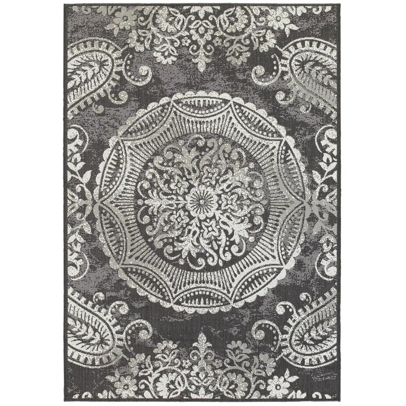 Gaskins Floral White/Gray/Black Indoor/Outdoor Area Rug | Wayfair North America