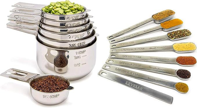 Amazon.com: Simply Gourmet Measuring Cups and Spoons Set - Stainless Steel Measuring Cups Set for... | Amazon (US)