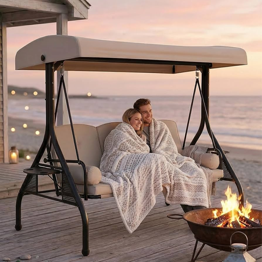 Porch Swing with Stand, Meatl Outdoor Swings for Adults, All Weather Outdoor Patio Swings with Ca... | Amazon (US)