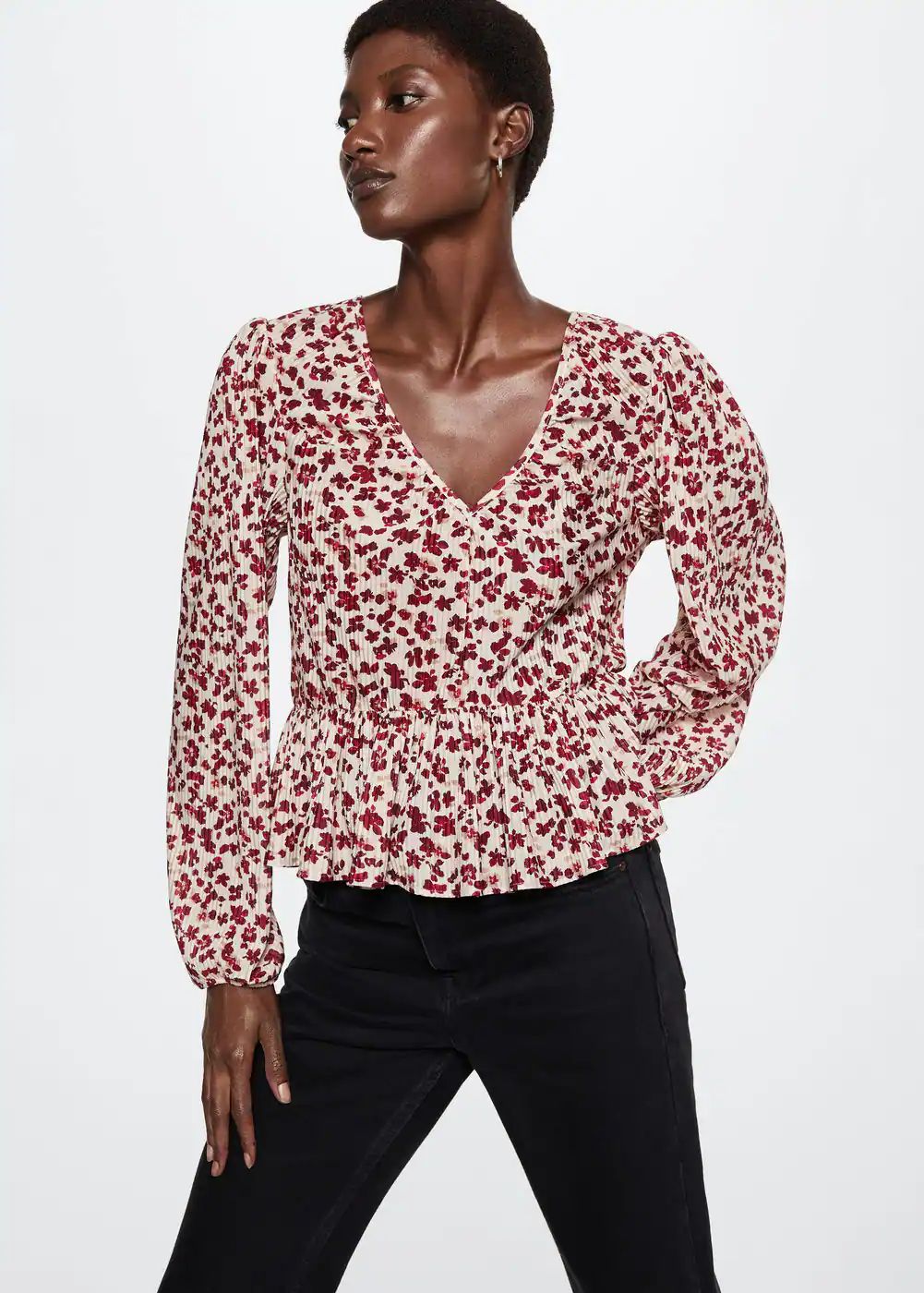 Printed pleated blouse -  Women | Mango USA | MANGO (US)
