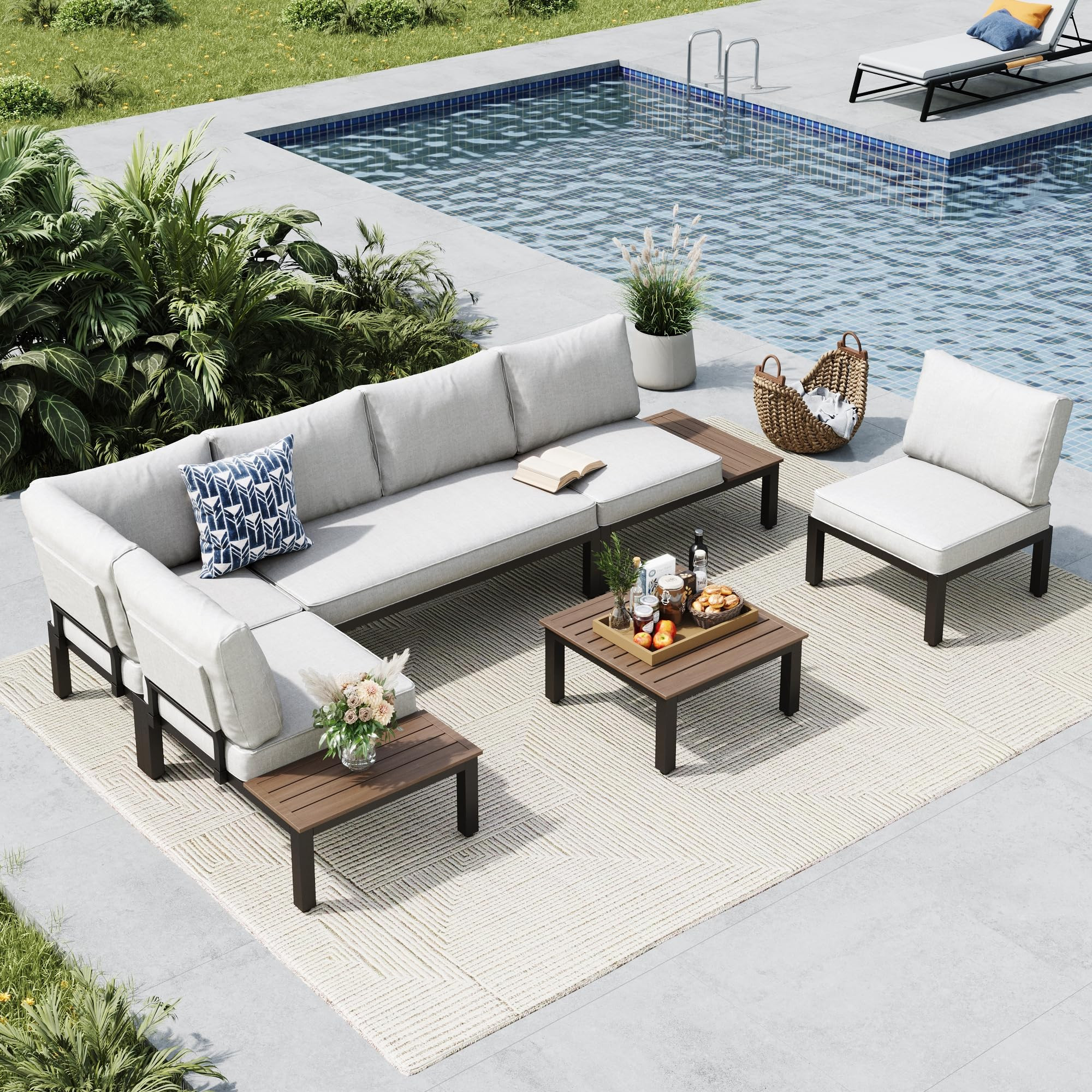 MFSTUDIO 6 Pieces Patio Furniture Set, Metal Outdoor Sectional Sofa Modular Outdoor Couch, Modern... | Amazon (US)