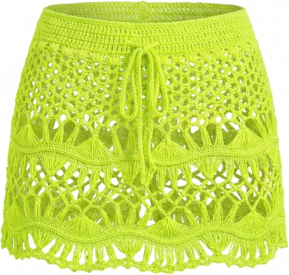 CUPSHE Women Crochet Coverup Skirt Drawstring Knit Mini Skirt Coverup for Swimwear | Amazon (US)