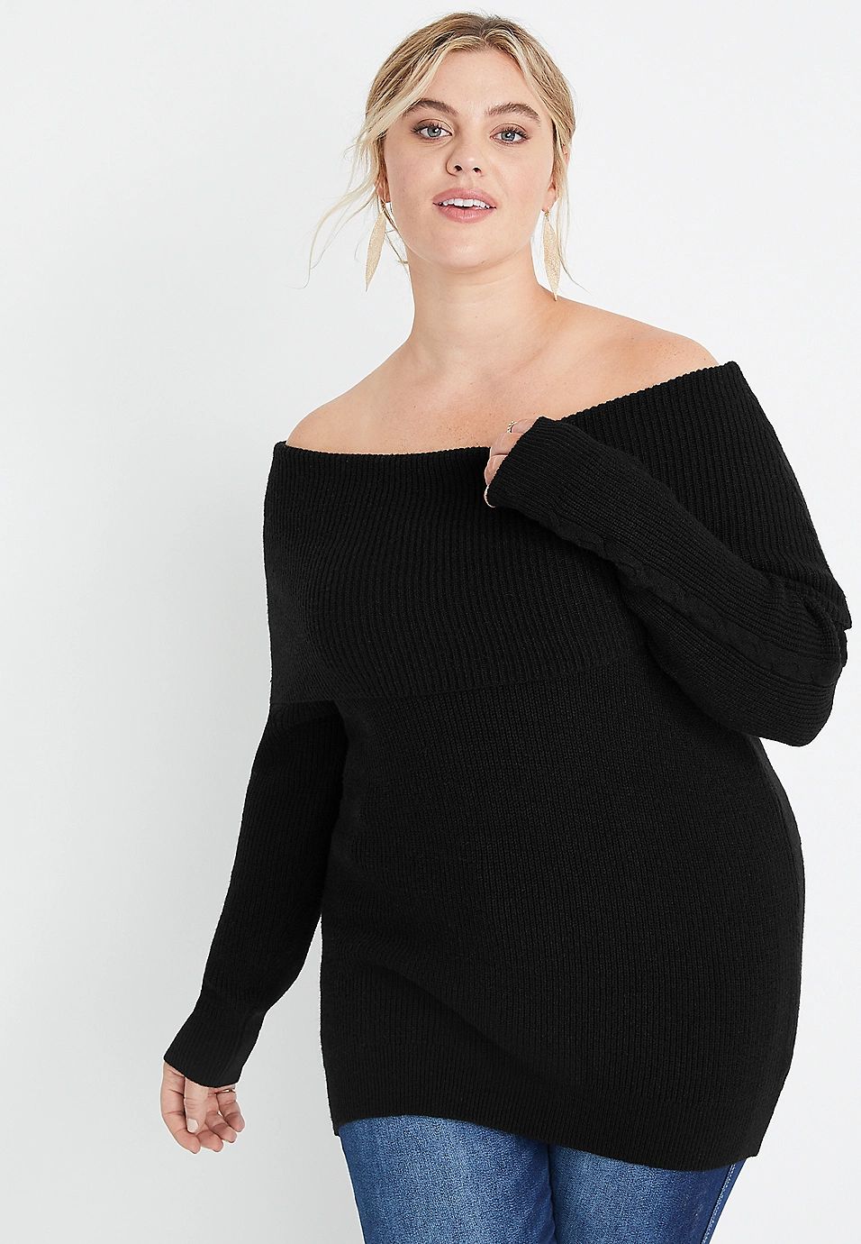 Plus Size Black Off The Shoulder Sweater | Maurices
