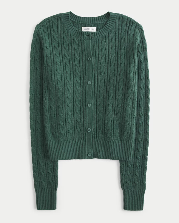 Easy Cable-Knit Crew Cardigan | Hollister (US)