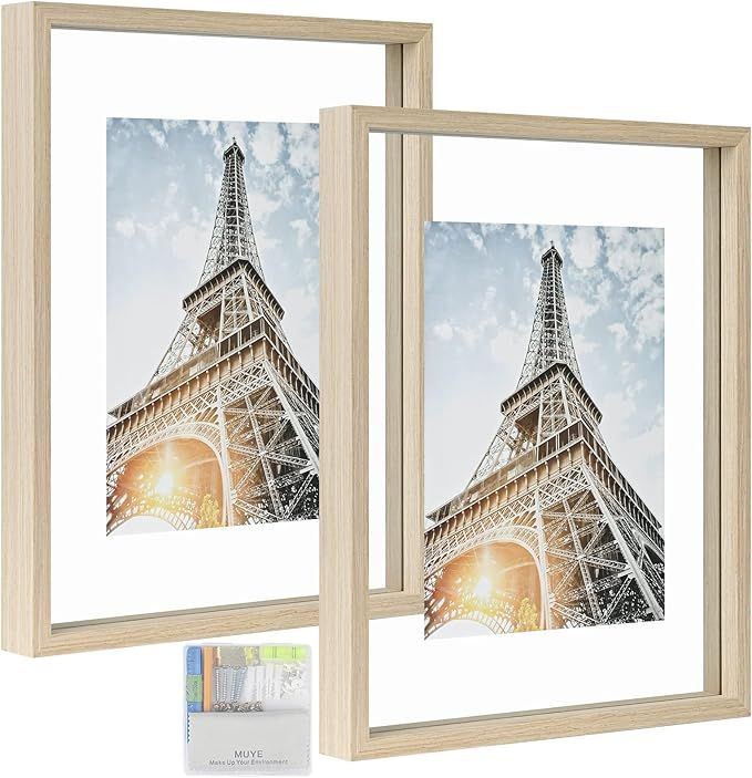MUYE 11x14 Floating Frame in Light Oak,Double Glass Picture Frame Display Photo up to 11x14,Wall ... | Amazon (US)