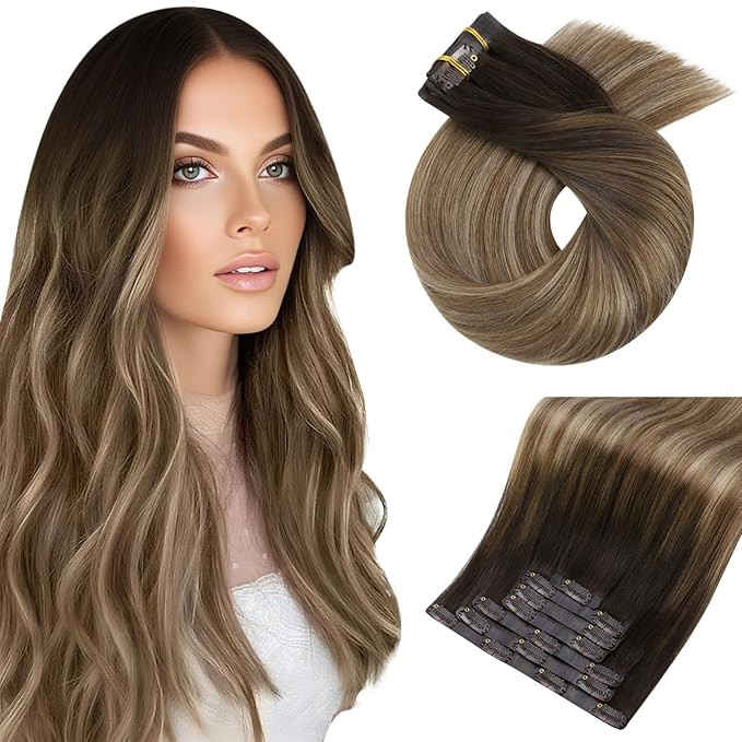 Moresoo Seamless Clip in Hair Extensions Balayage Dark Brown to Ash Blonde with Dark Blonde Seaml... | Amazon (US)