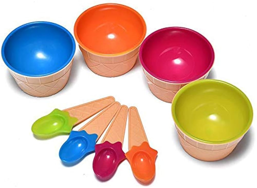 Dessert Bowls, 4 Pack Ice Cream Bowl Spoon Set,Frozen Yogurt Cups with Spoons Durable Plastic Can... | Amazon (US)