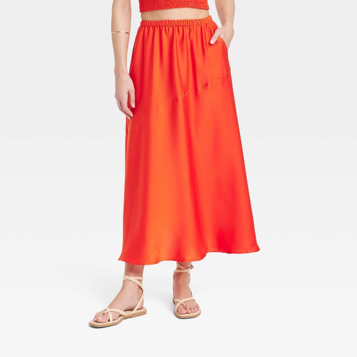 Women's Maxi A-Line Slip Skirt - A New Day™ Orange L | Target