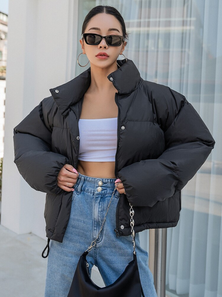 DAZY Drop Shoulder Drawstring Hem Puffer Coat | SHEIN