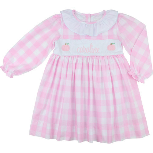 Pink Buffalo Check Embroidered Pumpkin Dress | Cecil and Lou